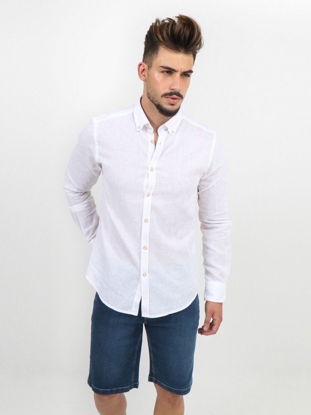 Camisa de lino y algodón relaxed fit Camisa de lino y algodón relaxed fit