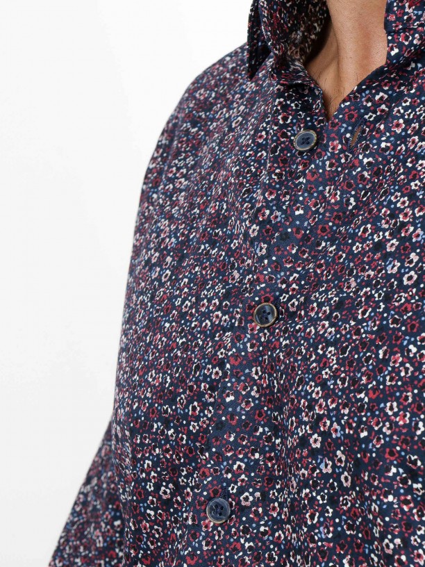 Flowery pattern cotton shirt