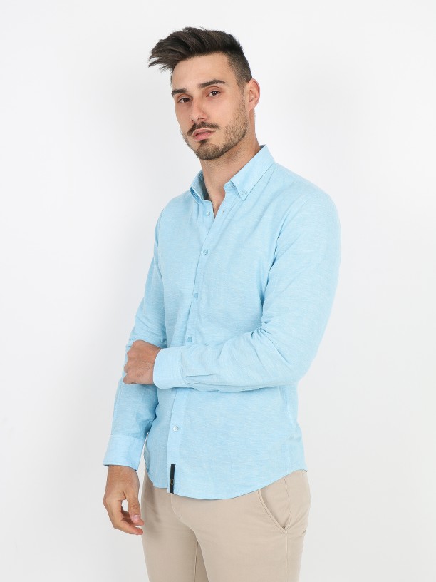 Camisa de linho e algodão relaxed fit Camisa de linho e algodão relaxed fit