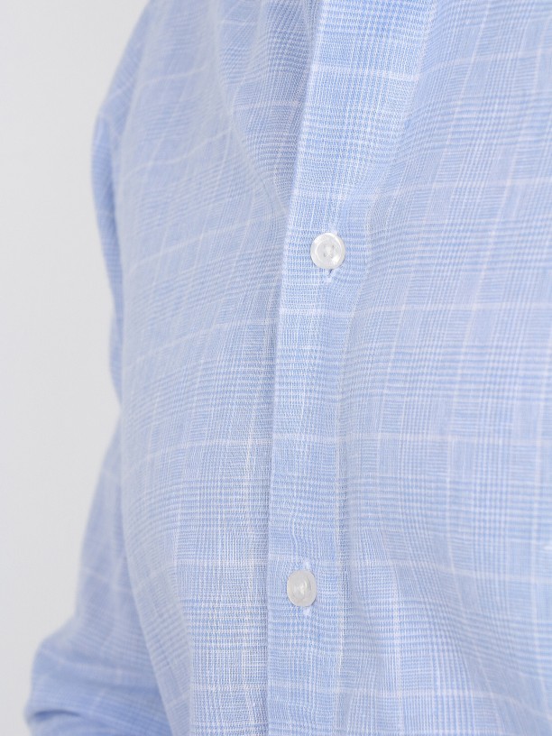 Plaid pattern linen cotton shirt