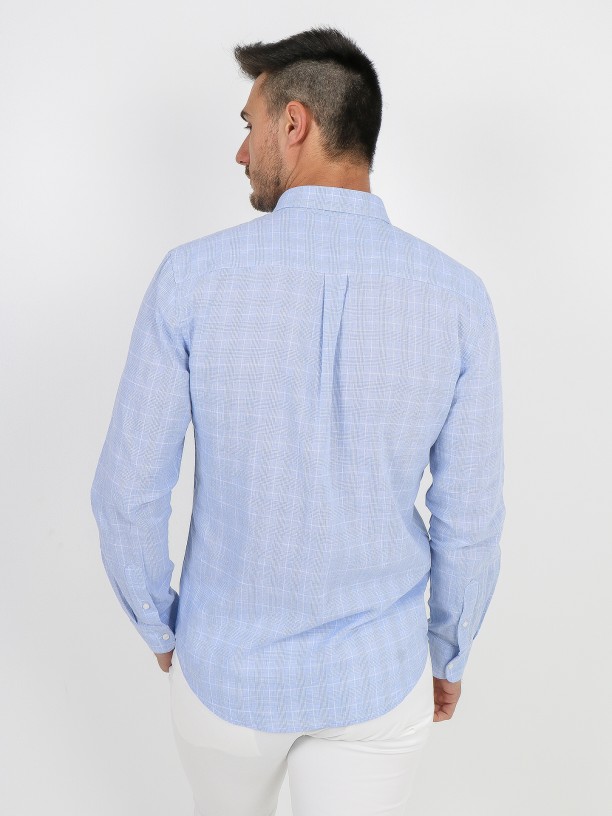 Camisa de linho e algodão padrão xadrez