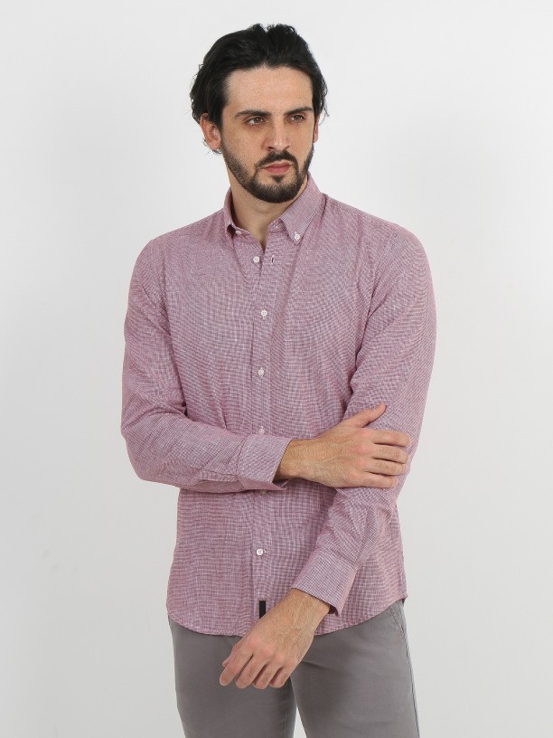 Micro pattern linen cotton shirt