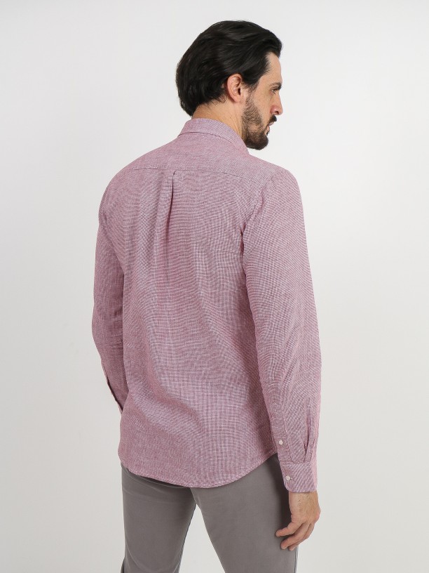 Camisa de linho e algodão micro padrão