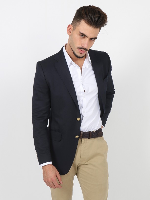 Plain blazer with gold buttons