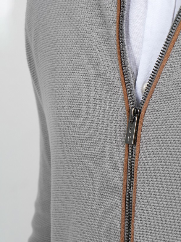 Cotton knit structured zip cardigan Cotton knit structured zip cardigan