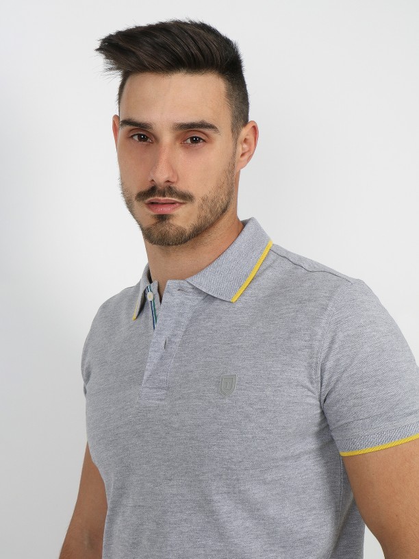 Polo piqué de algodão com risca Polo piqué de algodão com risca