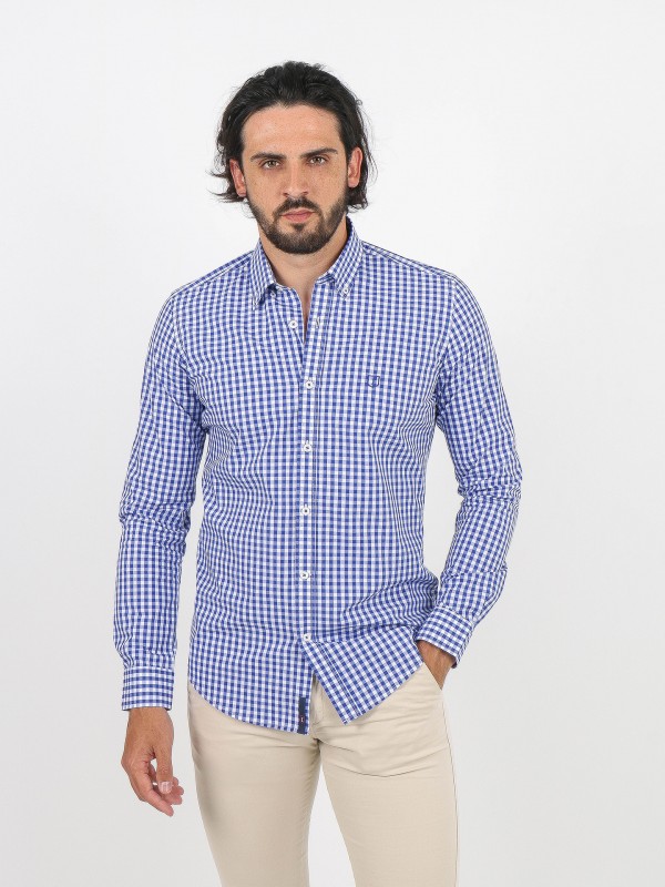 Plaid pattern cotton shirt