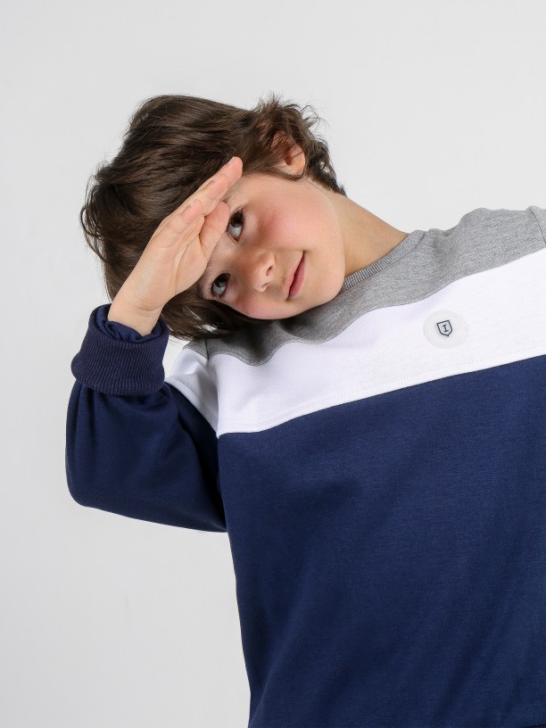 Camisola sweater de algodo tricolor