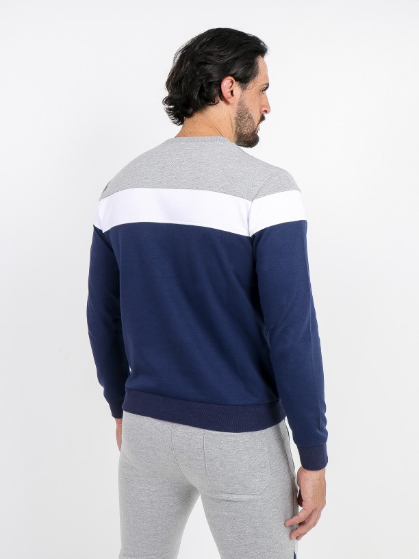 Camisola sweater de algodão tricolor