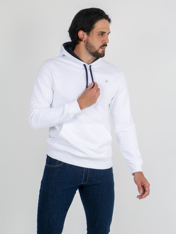 Sudadera hoodie algodón con contraste