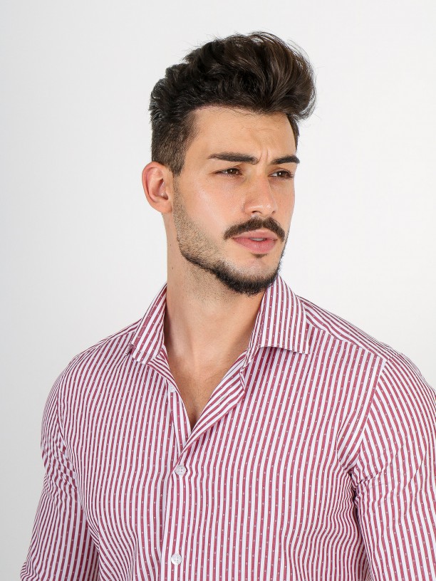 Camisa de algodón rayas cuello italiano