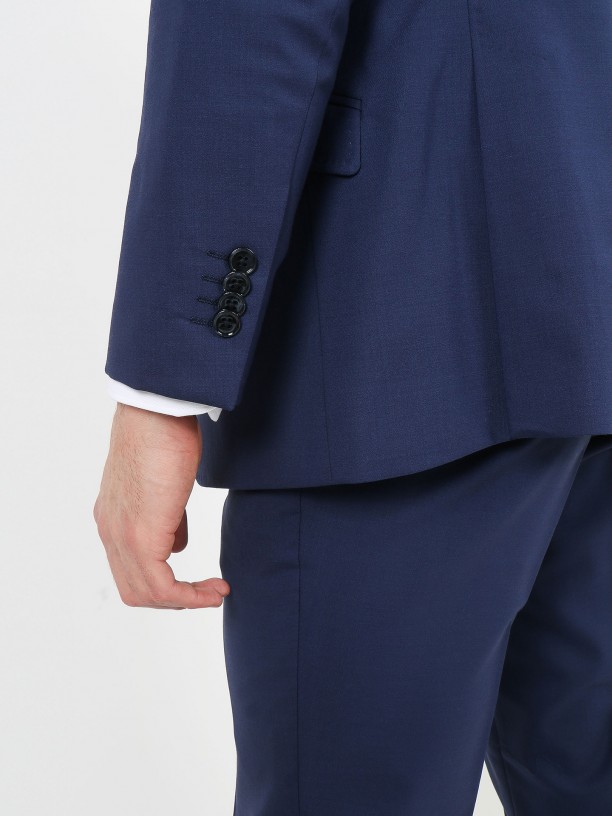 Fato liso slim fit de lã fria Fato liso slim fit de lã fria