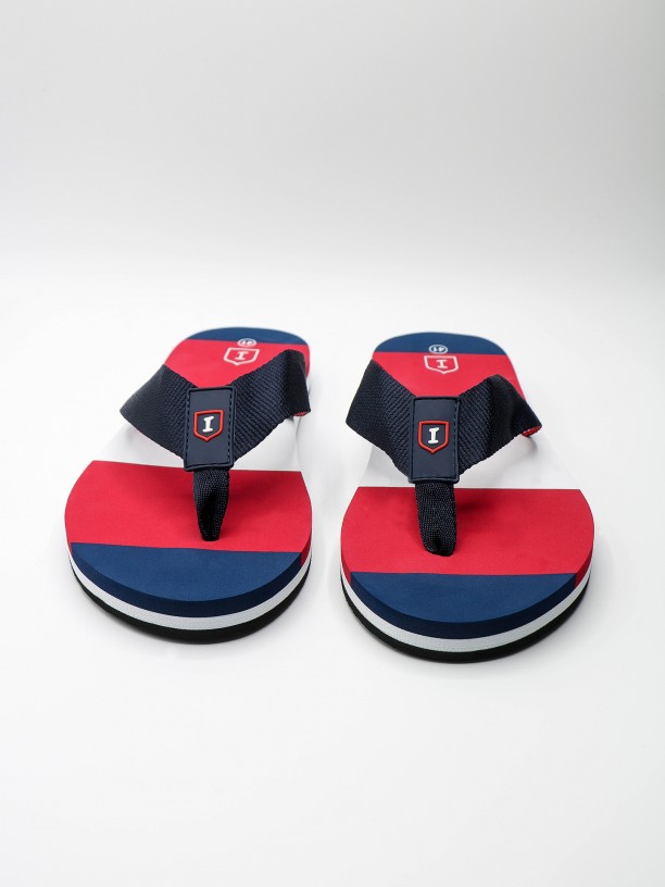 Tricolored flip flops with logo