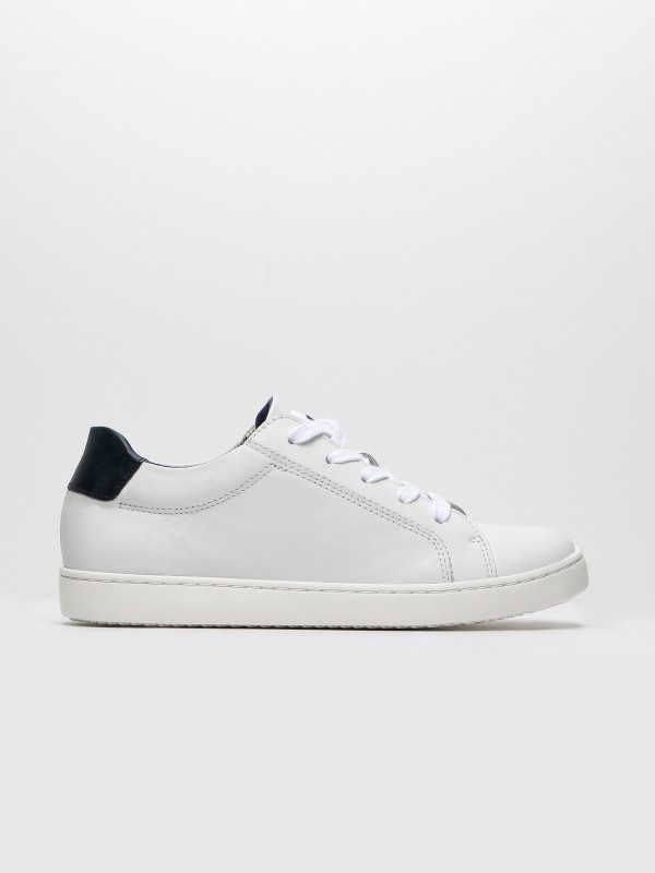 Leather sneakers with blue heel tab detail
