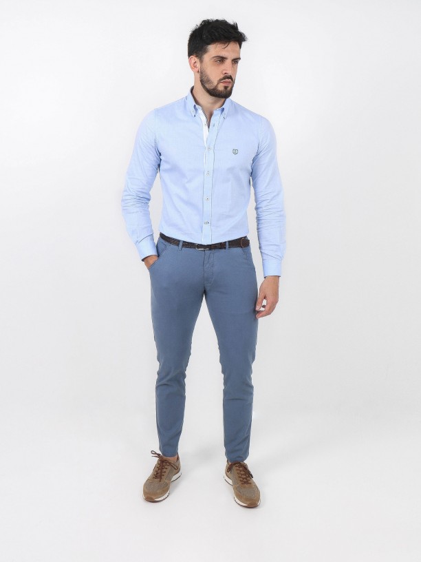Slim fit structured cotton chino trousers