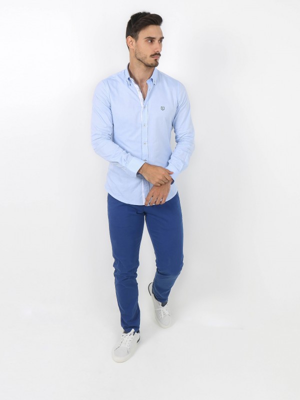 Slim fit structured cotton chino trousers
