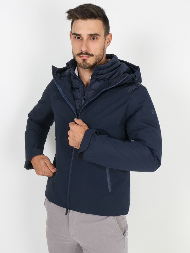 Technical jacket with interior view and hood