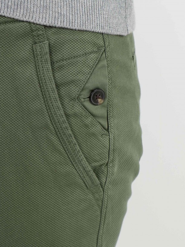Calças chino algodão estruturado slim fit Calças chino algodão estruturado slim fit