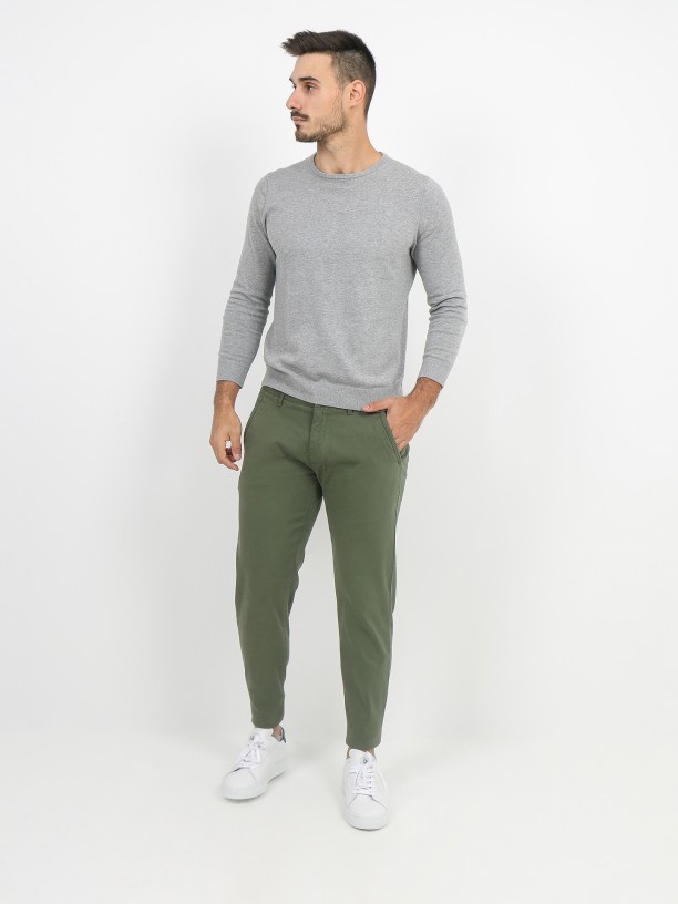 Calças chino algodão estruturado slim fit Calças chino algodão estruturado slim fit