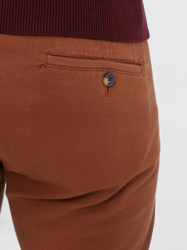 Calças chino algodão estruturado slim fit Calças chino algodão estruturado slim fit