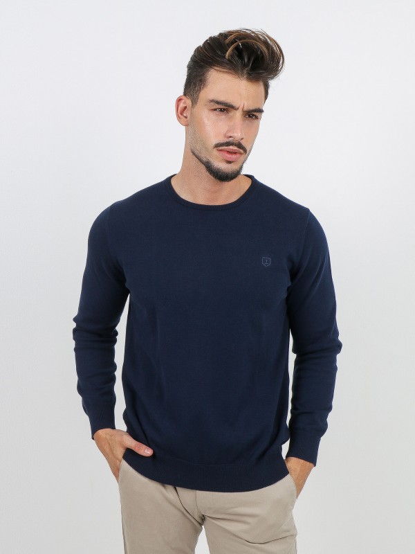 Round-collar cotton sweater
