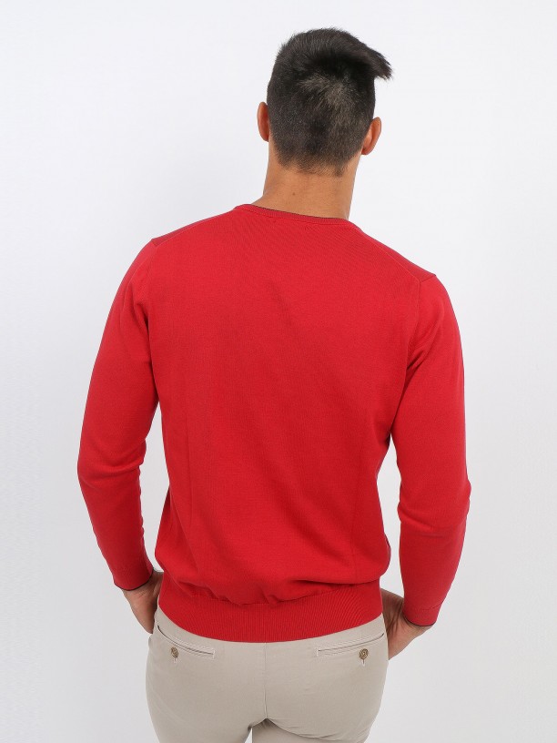 Cotton knit sweater with contrasting detail