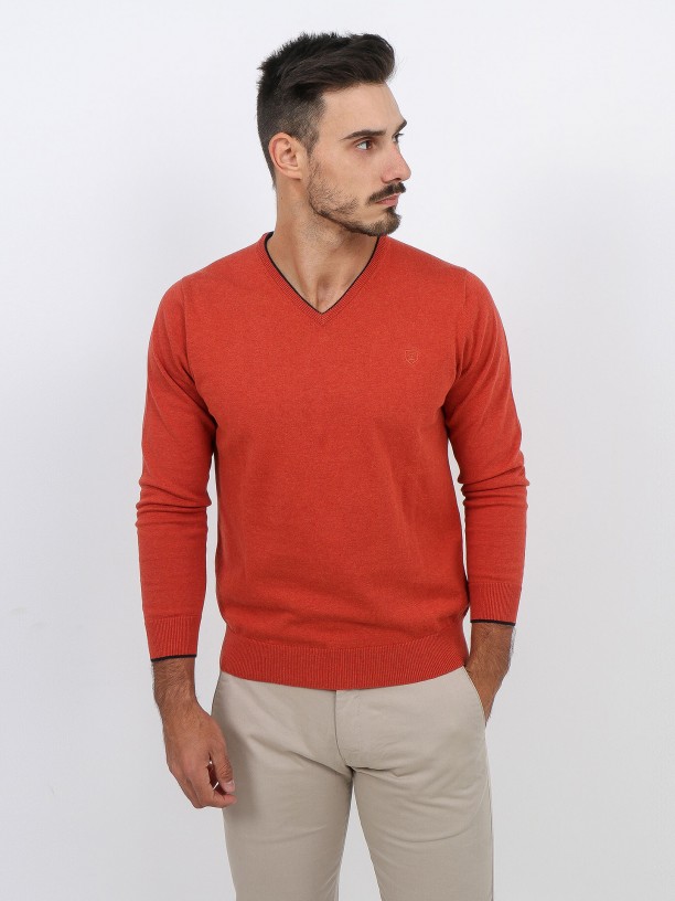 Camisola de malha algodão com contraste Camisola de malha algodão com contraste
