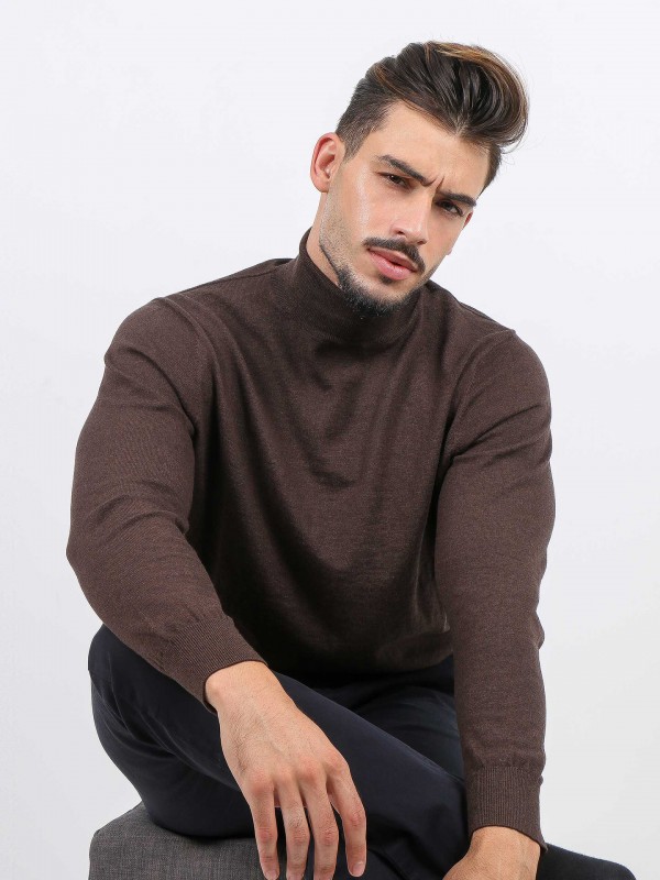 High neck cotton cashmere sweater