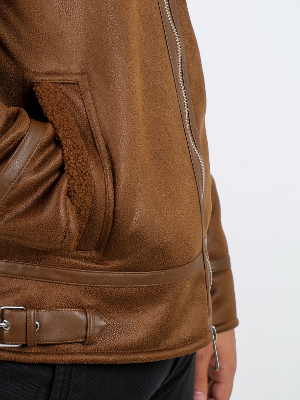 Aviator jacket with leather details Aviator jacket with leather details