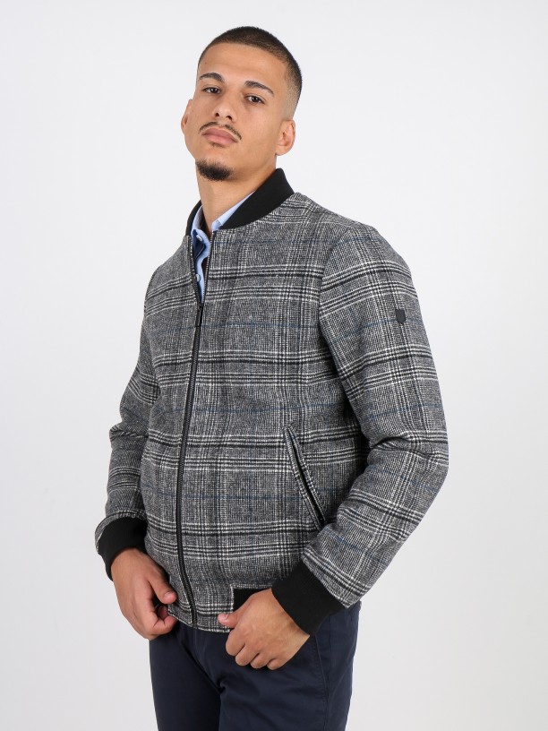 Checkered pattern wool bomber jacket