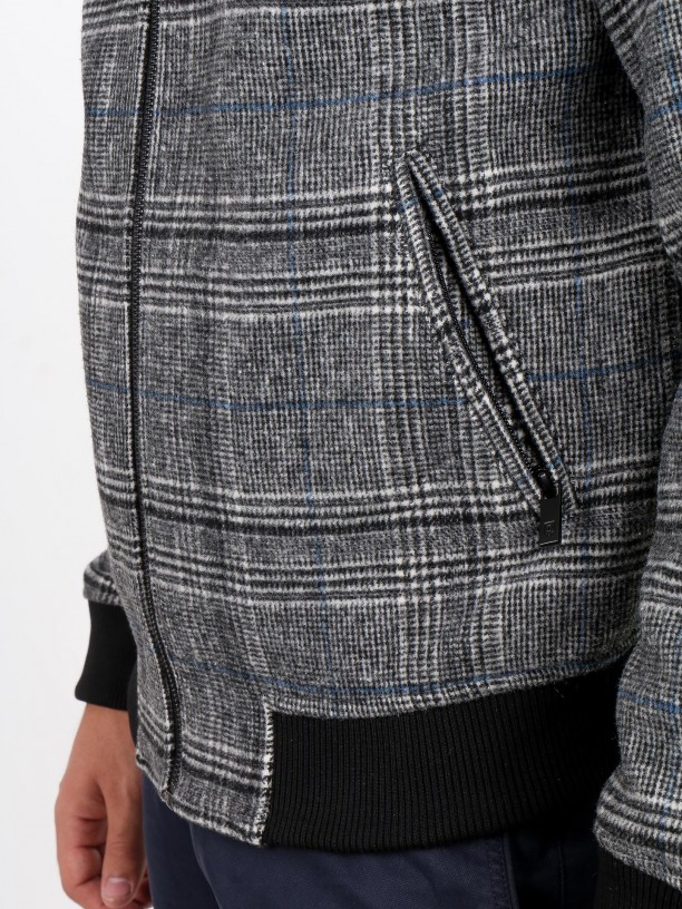 Checkered pattern wool bomber jacket