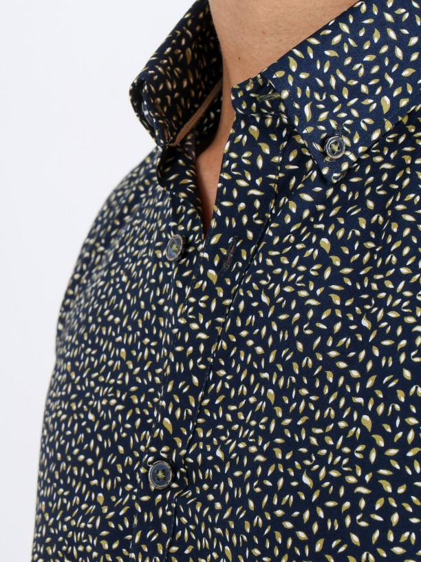 Camisa de algodão padrão folhas