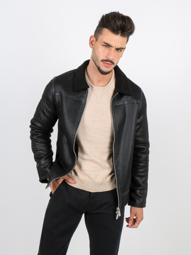 Aviator jacket with leather details