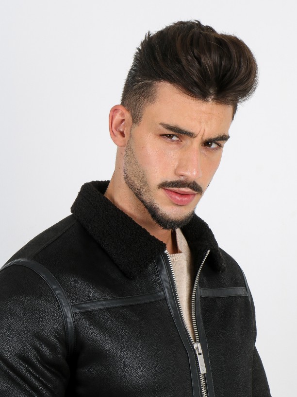 Aviator jacket with leather details