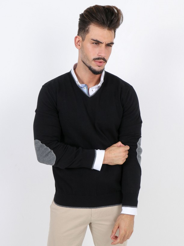 Camisola de malha algodão com cotoveleira Camisola de malha algodão com cotoveleira