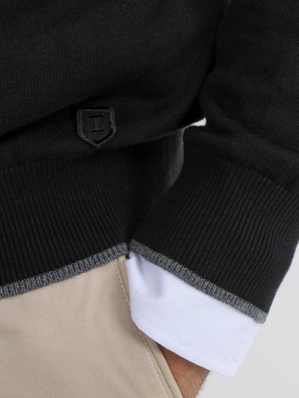 Camisola de malha algodão com cotoveleira Camisola de malha algodão com cotoveleira