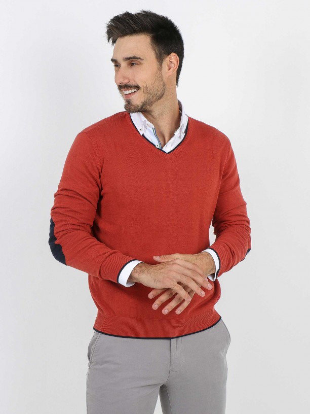 Cotton knit sweater with elbow pads