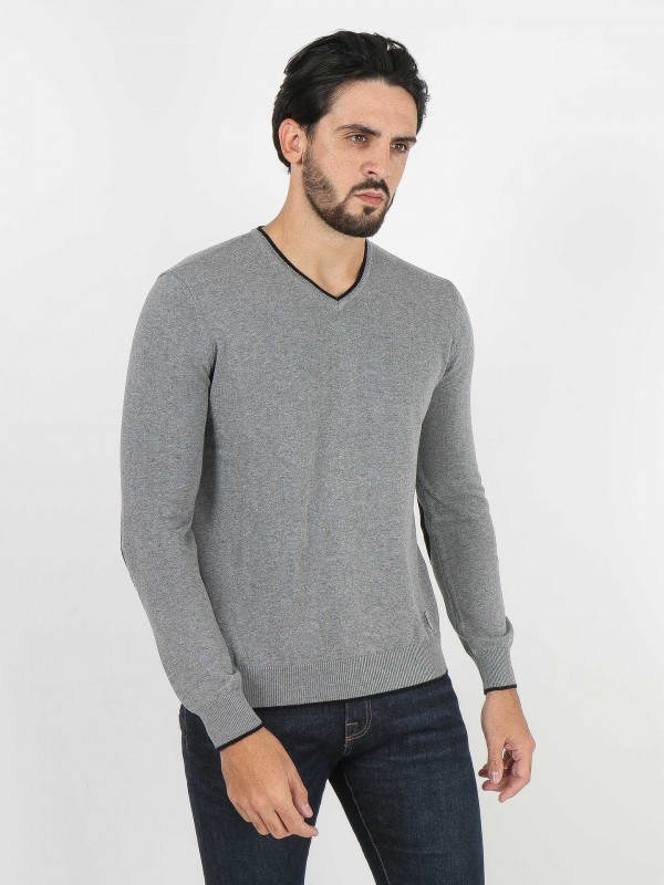Cotton knit sweater with elbow pads