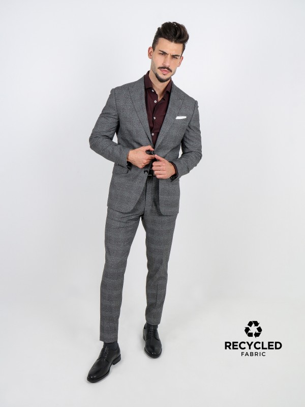 Plaid pattern slim fit suit recycled fabric
