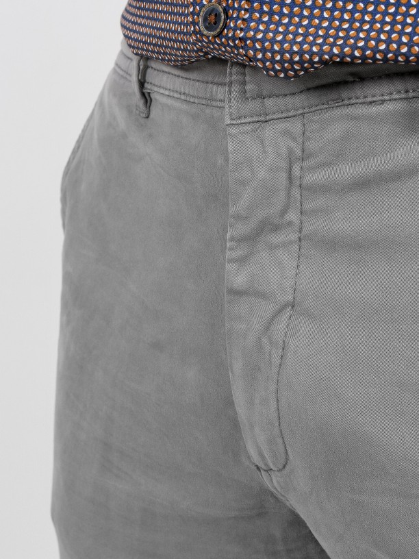 Calças chino slim fit algodão cintura elástica