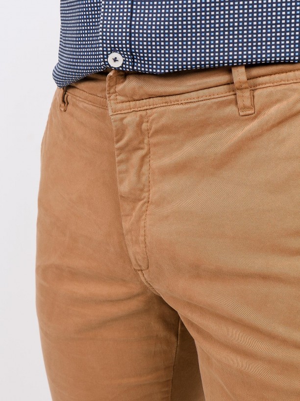 Calças chino slim fit algodão cintura elástica Calças chino slim fit algodão cintura elástica
