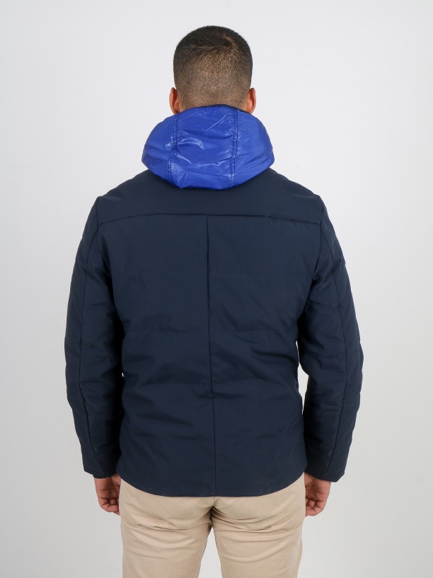 Technical parka with contrasting hood