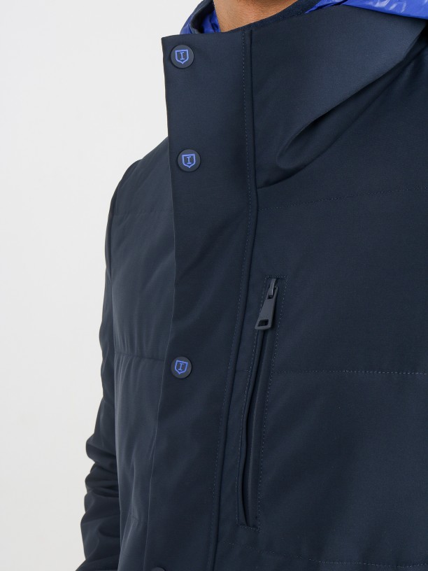 Technical parka with contrasting hood Technical parka with contrasting hood