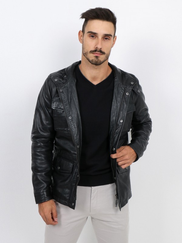 Genuine leather jacket with pockets