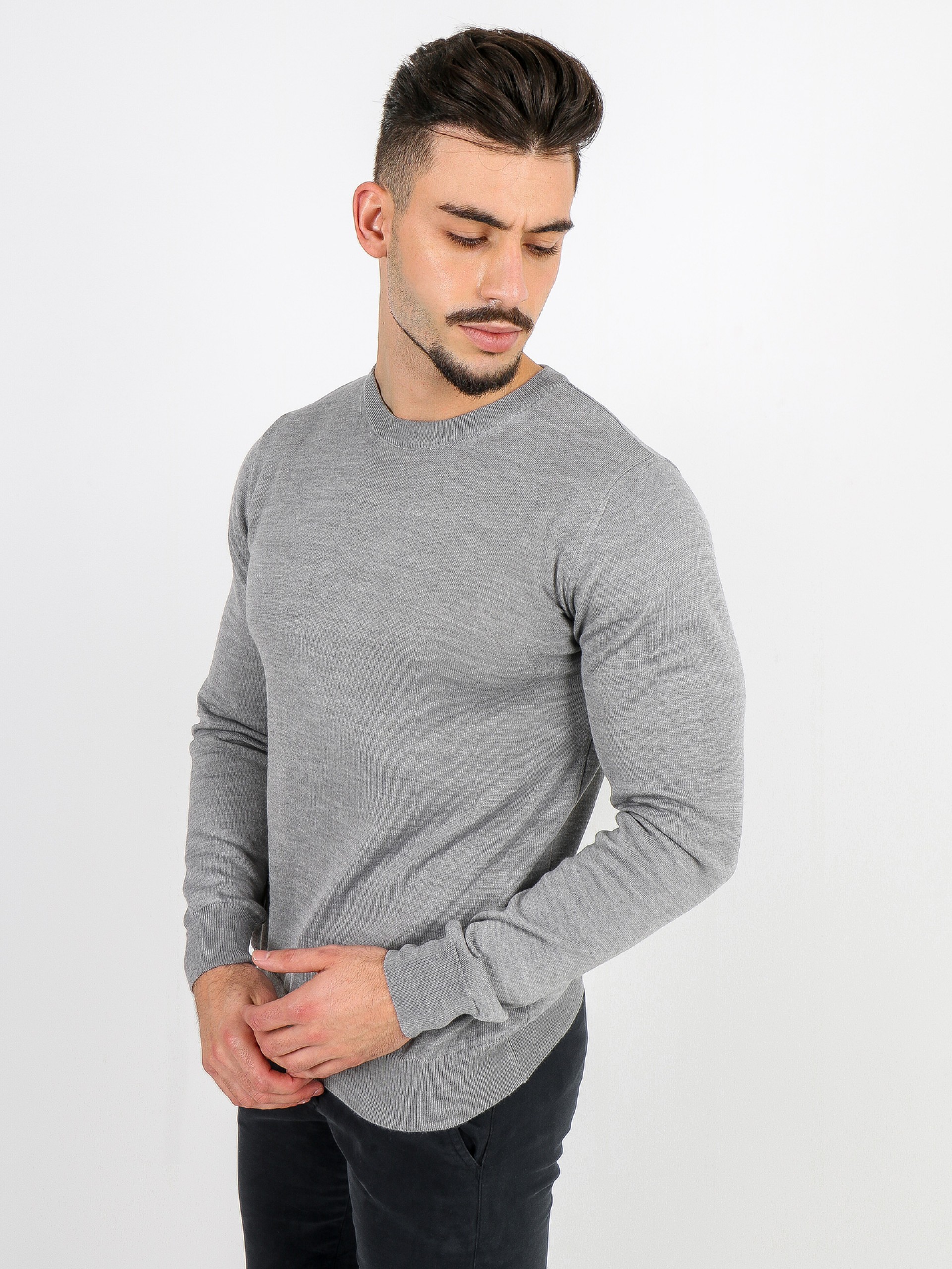 Camisola de malha lã gola redonda