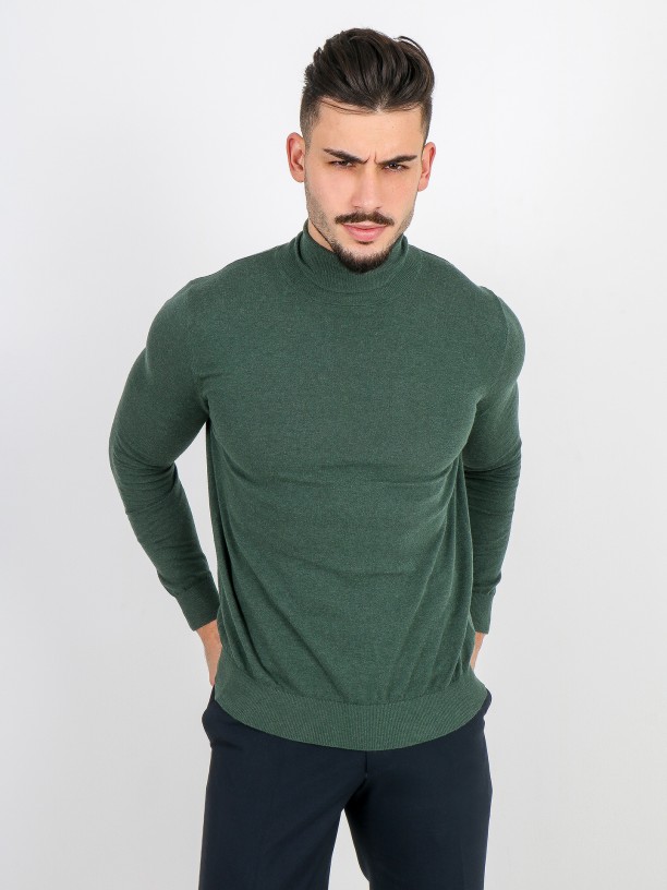 Camisola de gola alta algodão e caxemira Camisola de gola alta algodão e caxemira