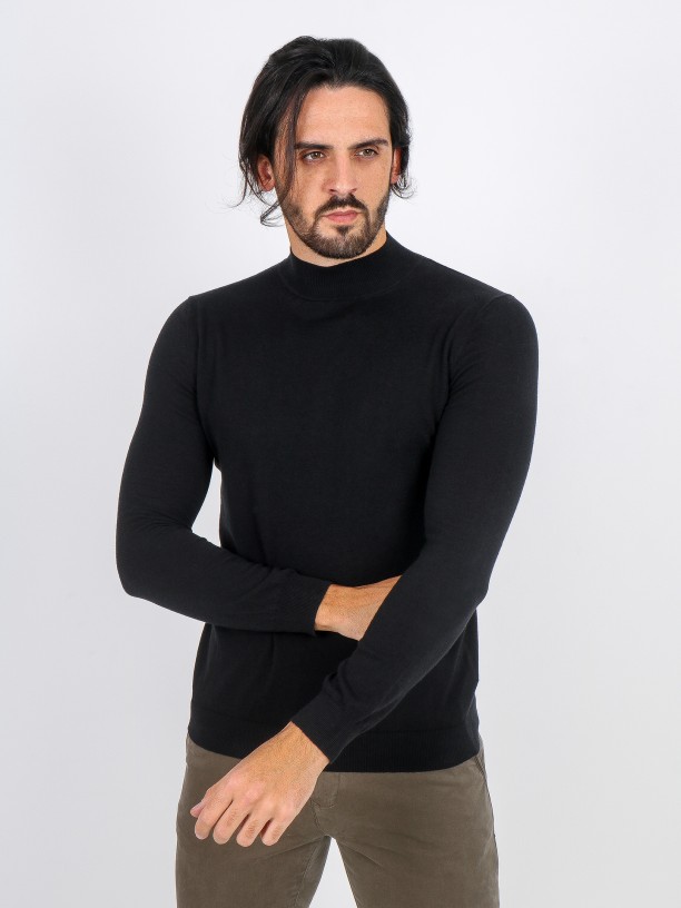 Camisola de meia gola algodão e caxemira Camisola de meia gola algodão e caxemira