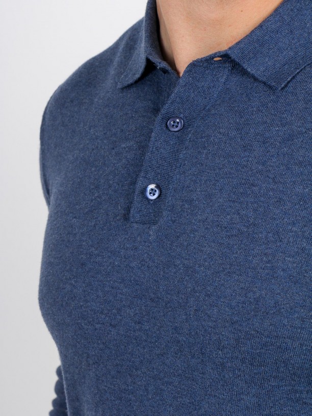 Polo de malha manga comprida algodão e seda Polo de malha manga comprida algodão e seda