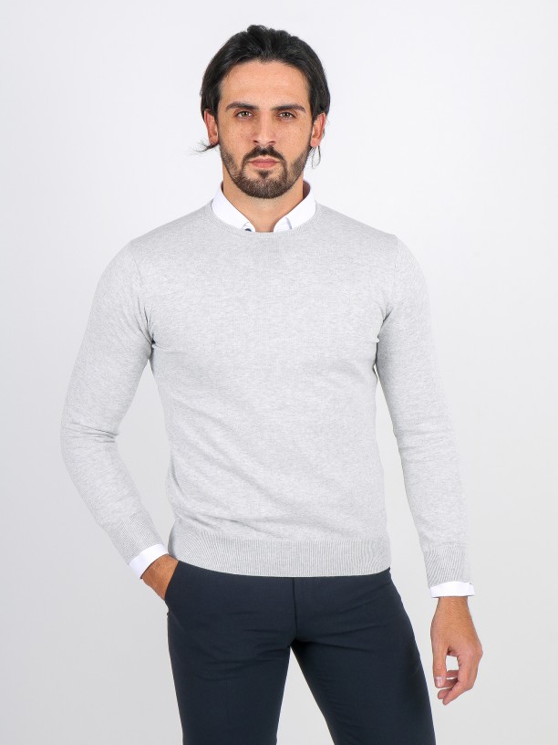 Camisola de malha algodão gola redonda Camisola de malha algodão gola redonda