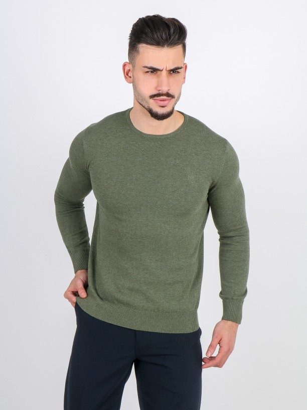 Camisola de malha algodão gola redonda Camisola de malha algodão gola redonda